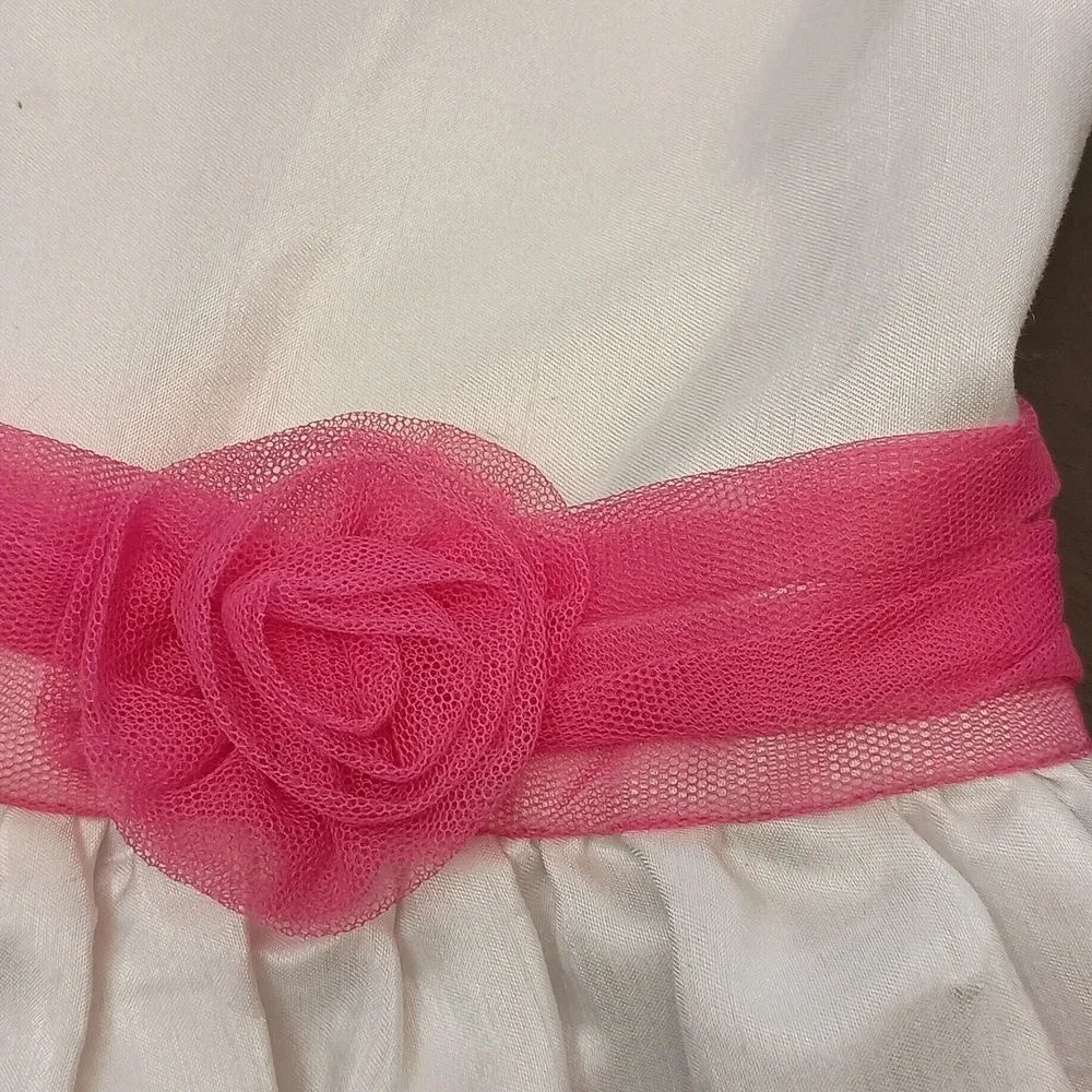 Holiday Editions White Dress with Pink and Green Floral Design